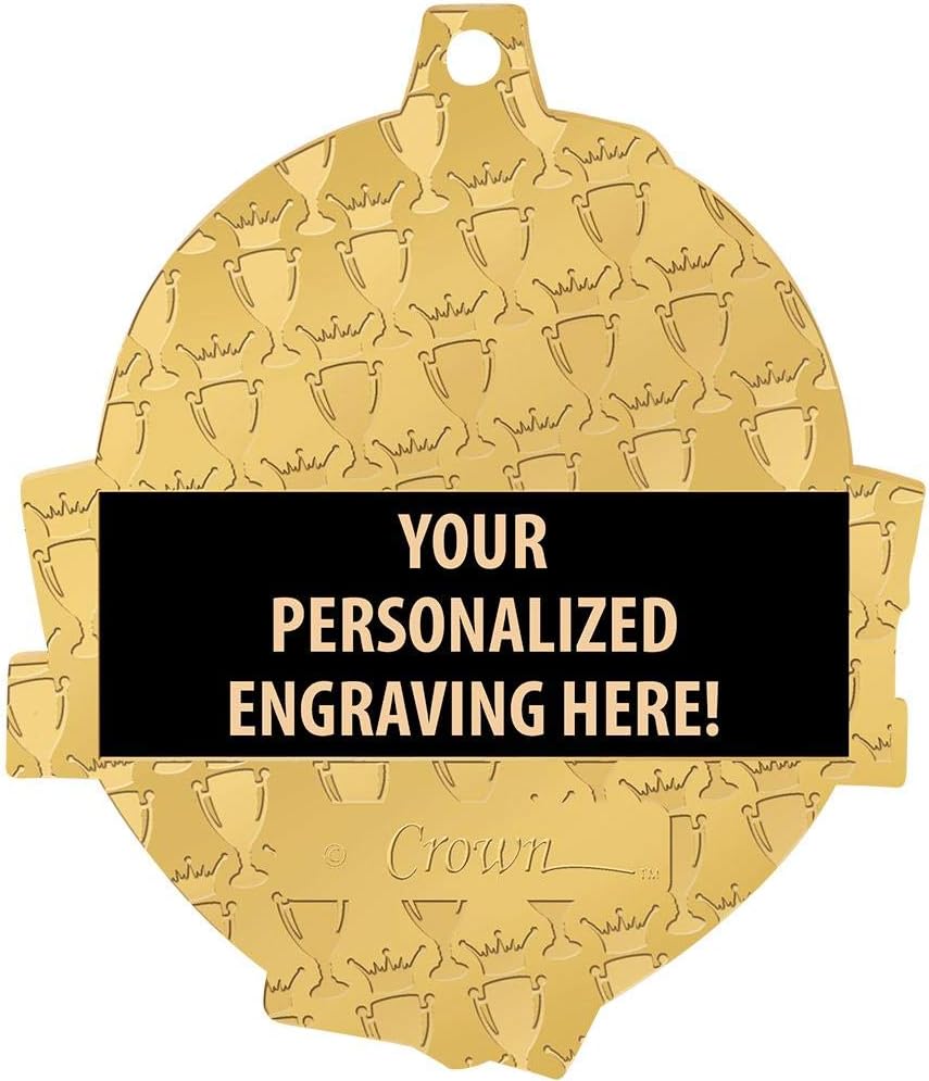 Crown Awards 2 1/4" Royal Football Medals, Shiny Gold Football Medals with Free Engraving Prime