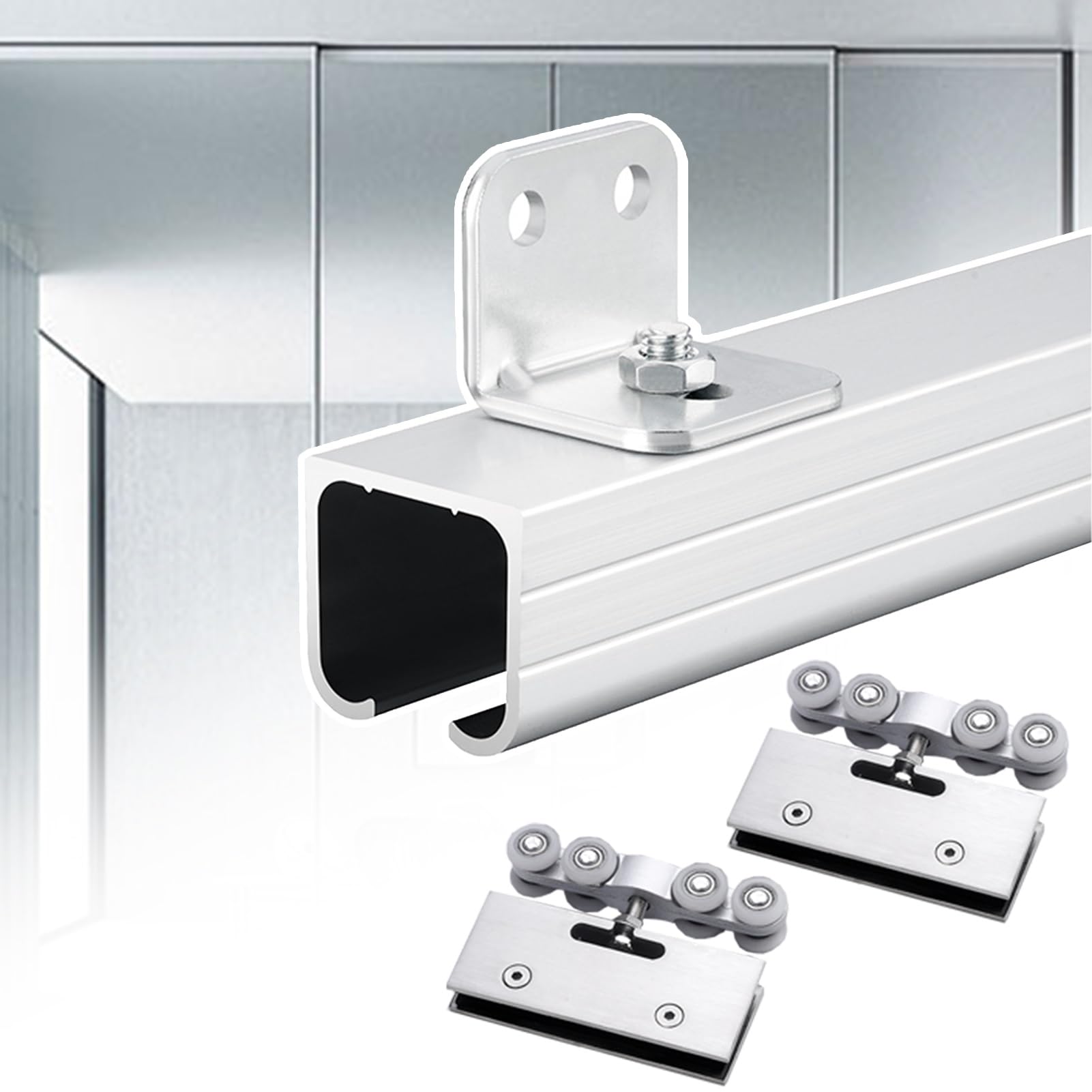 YDHSIKK Glass Sliding Door Track, Wall Mounted Sliding Glass Door Track Kit, 10-12mm Glass, Multicolor, Multiple Sizes(Silver,190cm (6.2ft))