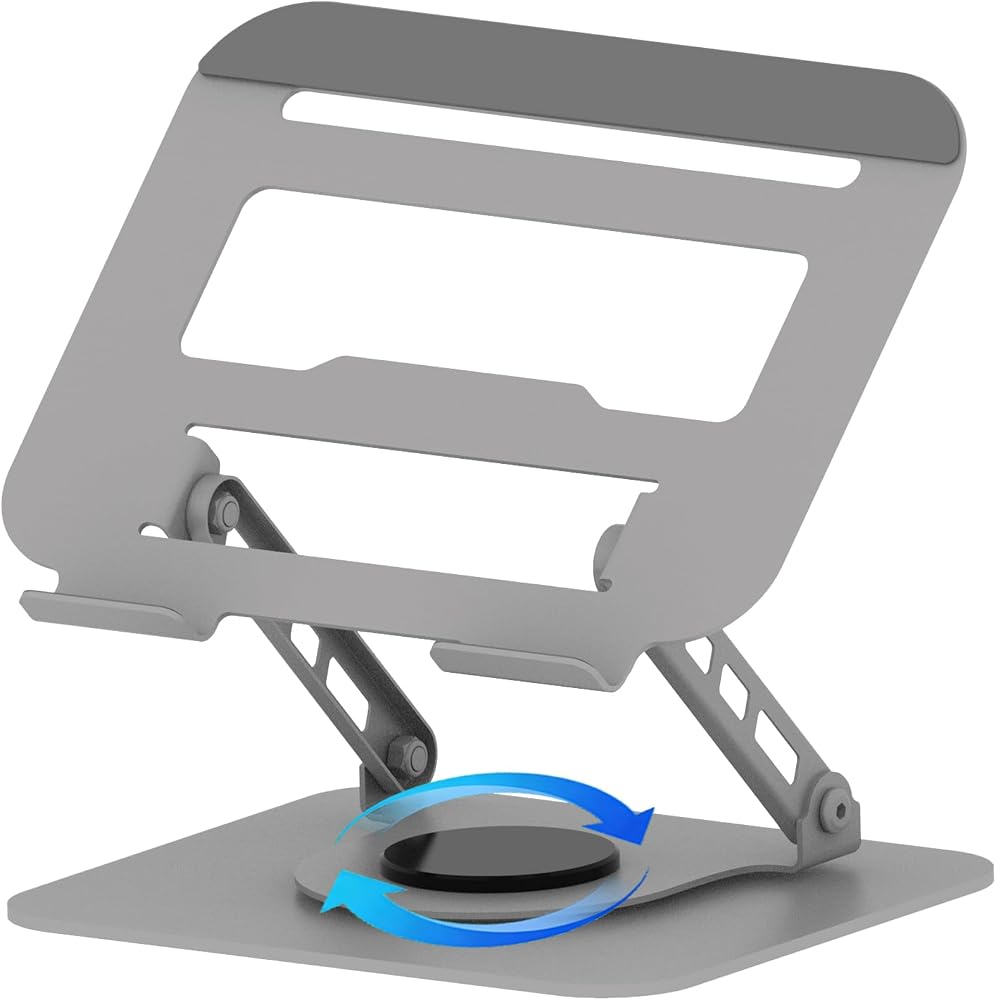360° Rotation Laptop Stand for Desk Multi-Angle Adjustable, Silvery | Laptop Holder Riser, Stable Base, Fully Foldable, Easy to Storage, Fit for MacBook Pro/Air Devices Up to 18”