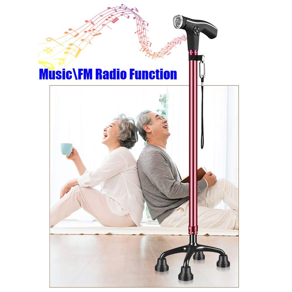 BJH Bastón con luz LED Función de Radio portátil Carga USB Muleta para Caminar 5 Bastón para Caminar de Altura Ajustable para Hombres Mujeres Personas Mayores discapacitadas y ancianas Interesting