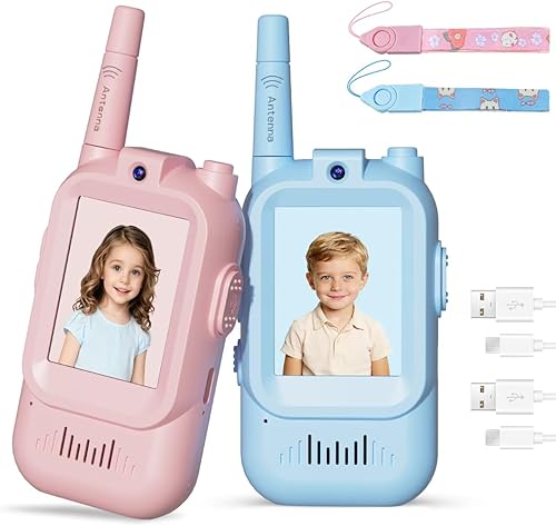 Video Walkie Talkies for Kids with Camera, Rechargeable Walkie Talkies 2 Pack for Ages 3-12, HD Video Intercom with Screen & Voice Changer, Indoor Outdoor Communication Toys for Boys Girls (Blue&Pink)