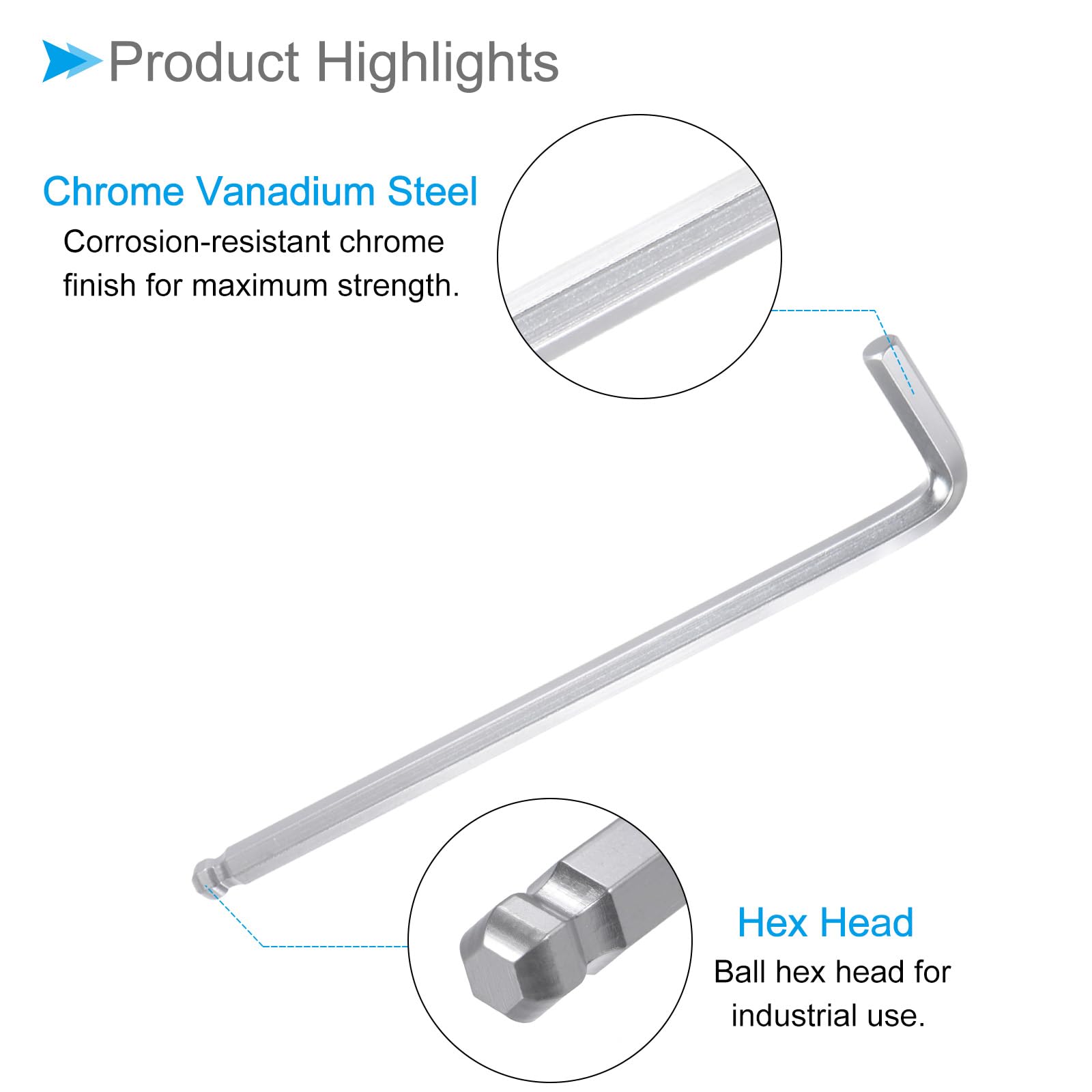 CoCud L-Handle Ball End Hex Key Wrench, 3/8" SAE 225mm Length, 40Cr L-Shape Hexagon Head Wrenches Spanner - Image 4