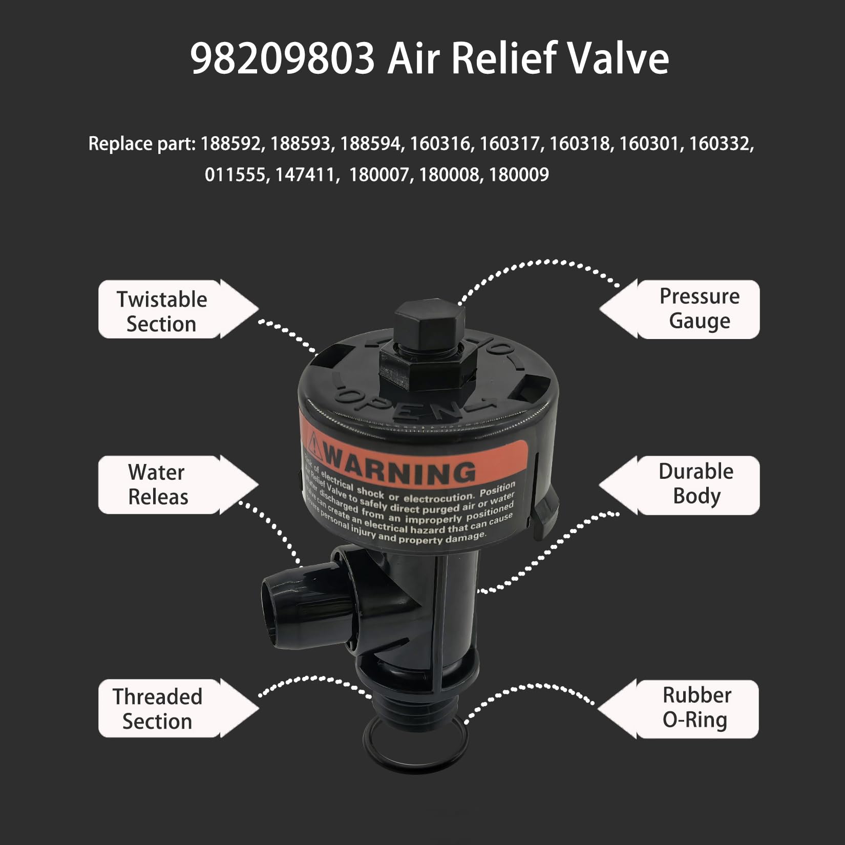 98209800 98209803 Manuelles Luftentlastungsventil mit Manometer für Schwimmbad und Spa-Filter, hoher Durchfluss, manuelles Überdruckventil (kein Manometer)