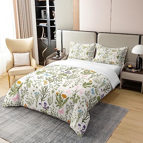 Floral Cotton Duvet Cover Double Size, Rusric Flower Daisy Dandelion Bedding Set