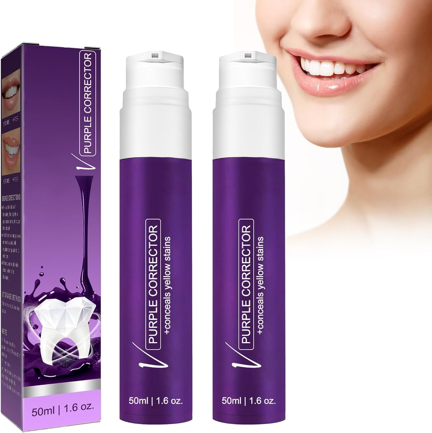 2pcs Toothpaste, 50 ml Purple Toothpaste, Teeth Whitening Booster, Teeth Whitening Kit, White Teeth, Tartar Removal, Fresh Breath
