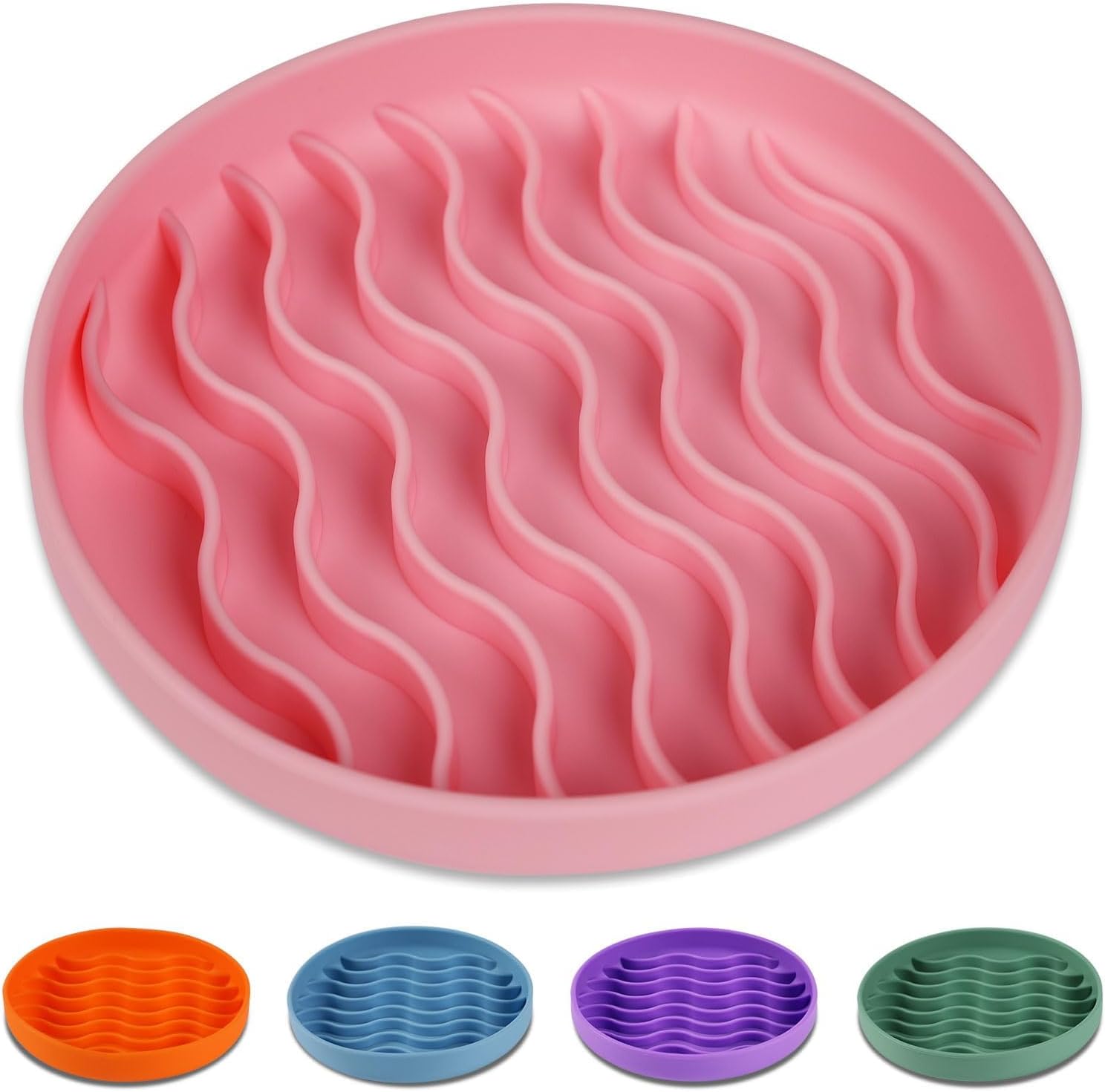 Slow Feeder Dog Bowls, Silicone Food Bowl Anti-Gulping, Pets Puppy Slow Feeder with Suction Cups, Dishwasher Microwave Safe for All Small Medium Dogs, Wave Design Pink - Image 1 of 6