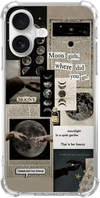 Vintage Moon Collage Phone Case for iPhone 17, Aesthetic Moonlight Newspaper Collage Phone Cover, Unique Soft TPU Bumper Cover Case