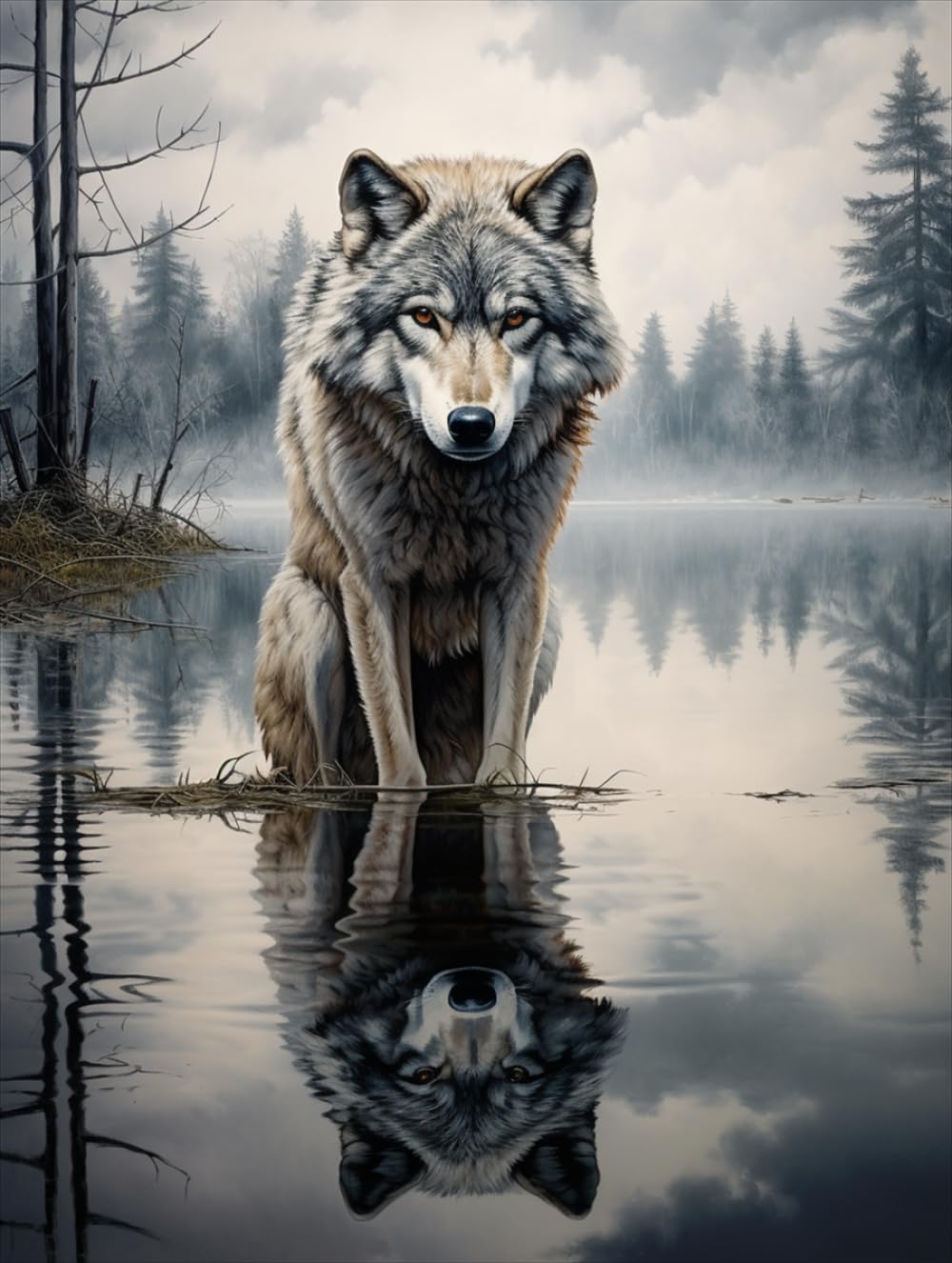 AMBATTERY Latch Hook Rug Kit Wild Wolf Animal Latch Hook Kit，Diy Carpet Making Kits For Beginners And Adults，Home Decoration，Snap Hook Rug Set 35x46in
