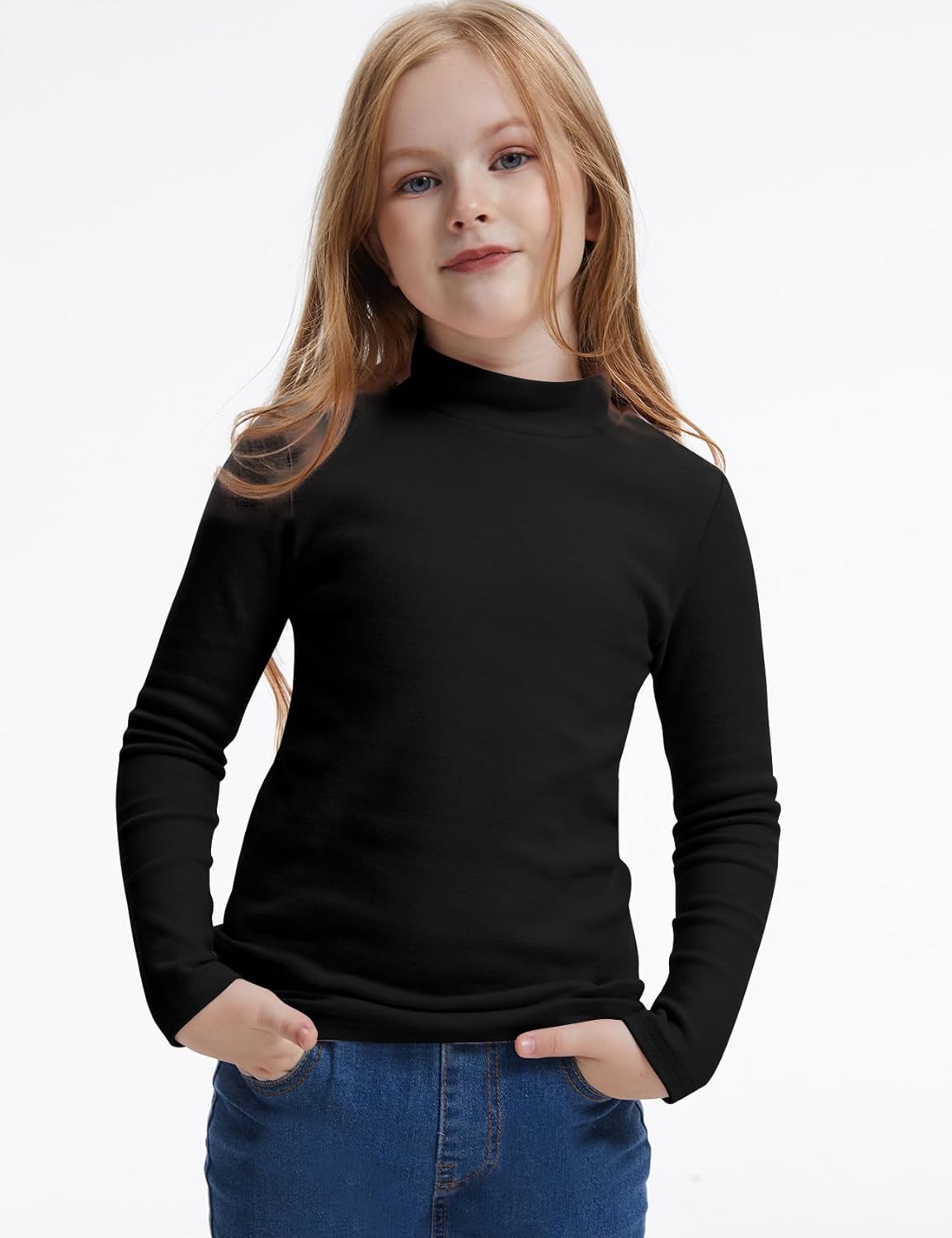 3 Pack Boys Girls Turtleneck Long Sleeve Shirts Kids Unisex Slim Fit Base Layer Children Solid Color Top Tee (5-8Years) - Image 7