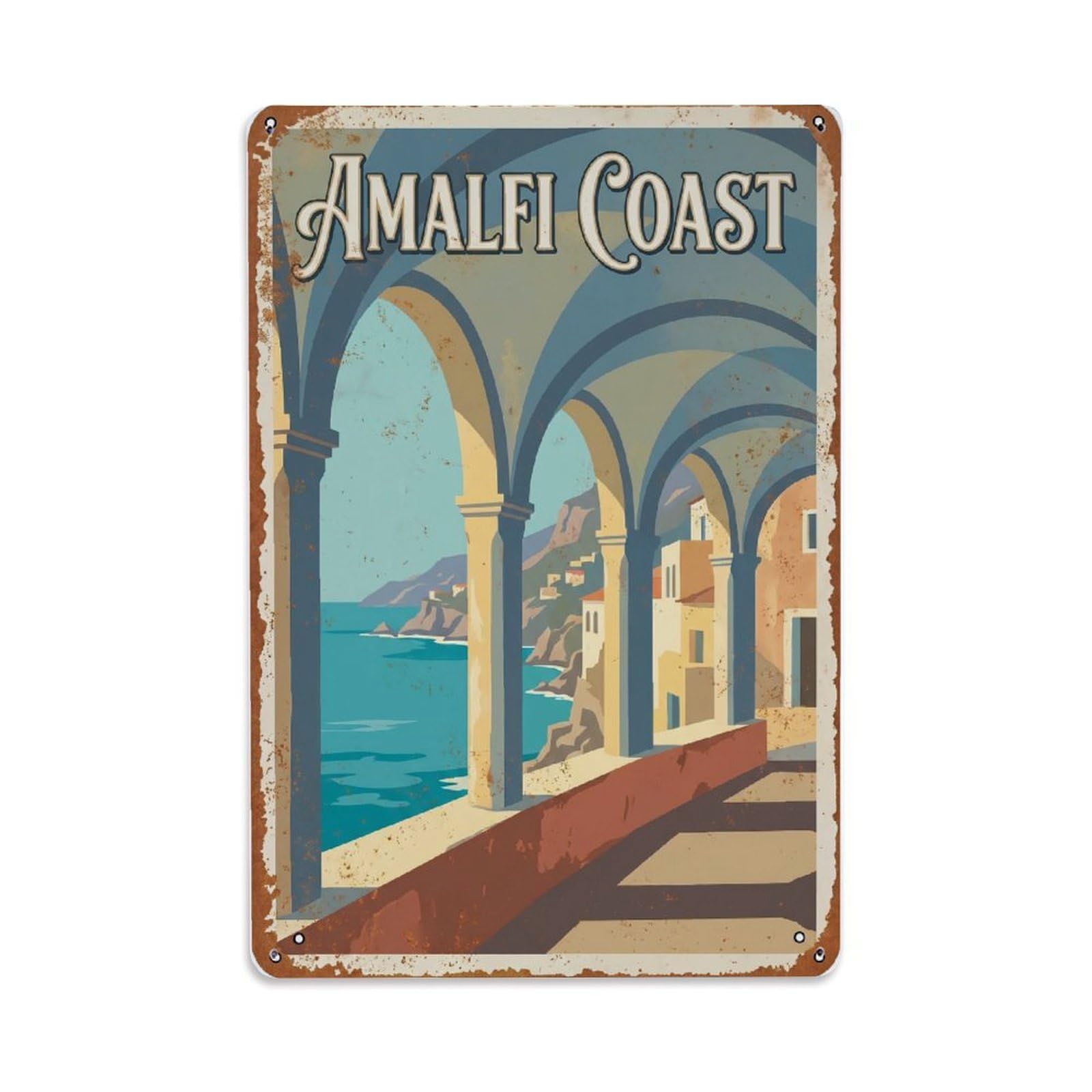 Vintage Travel Loggia Italy Arched Metal Tin Sign Plaque Wall Decor for Cafe, Club Bar, Office, Home Garden Metal Poster 8x12Inch