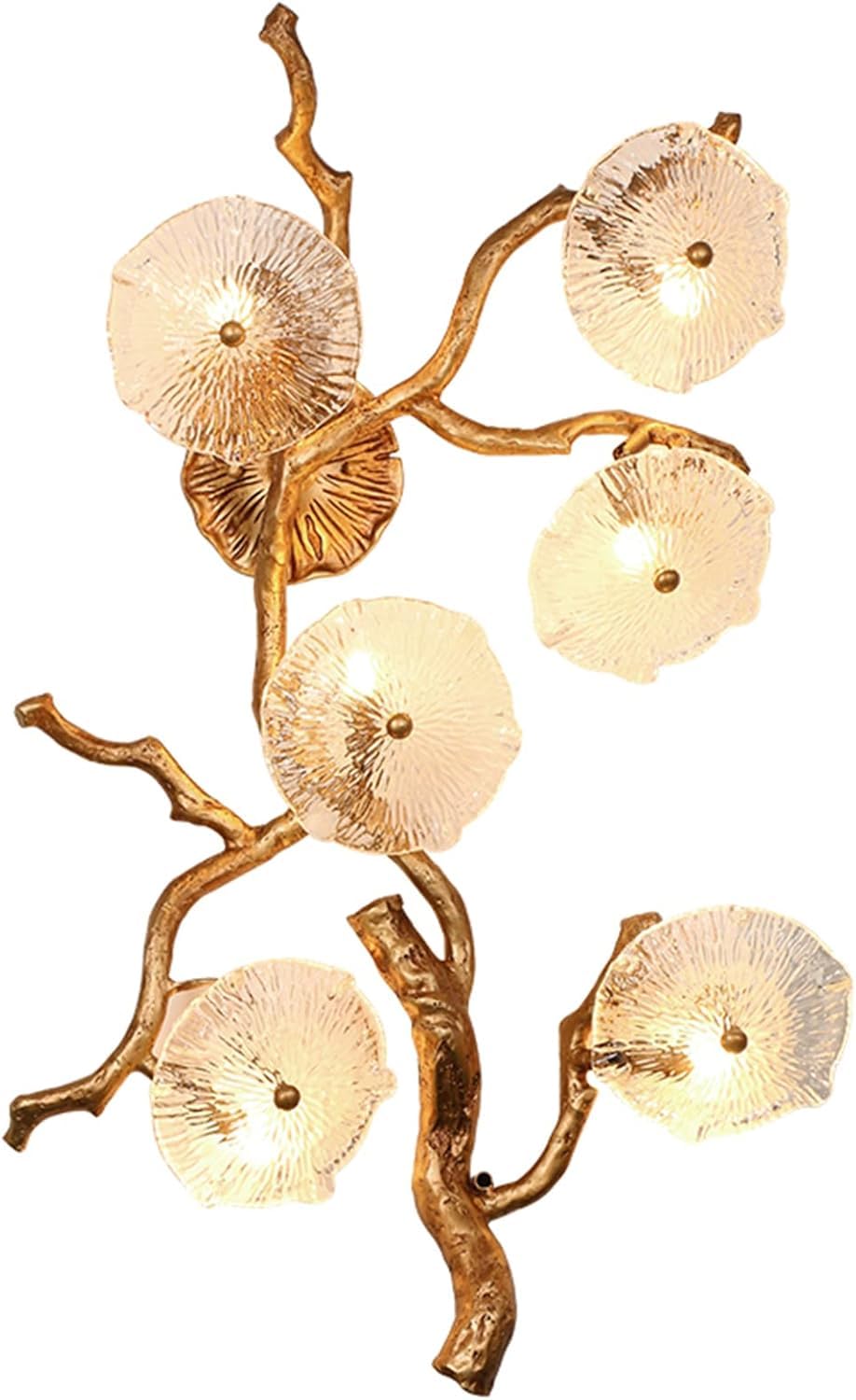 YNIYUJKL Wall Lamp, 6-Lights Full Copper Glass Wall Lamp, French V-Intage Country Sconce Light, Hand Forged Wall Light,For Bedroom, Entryway, Dining Room, Girls Room, Foyer