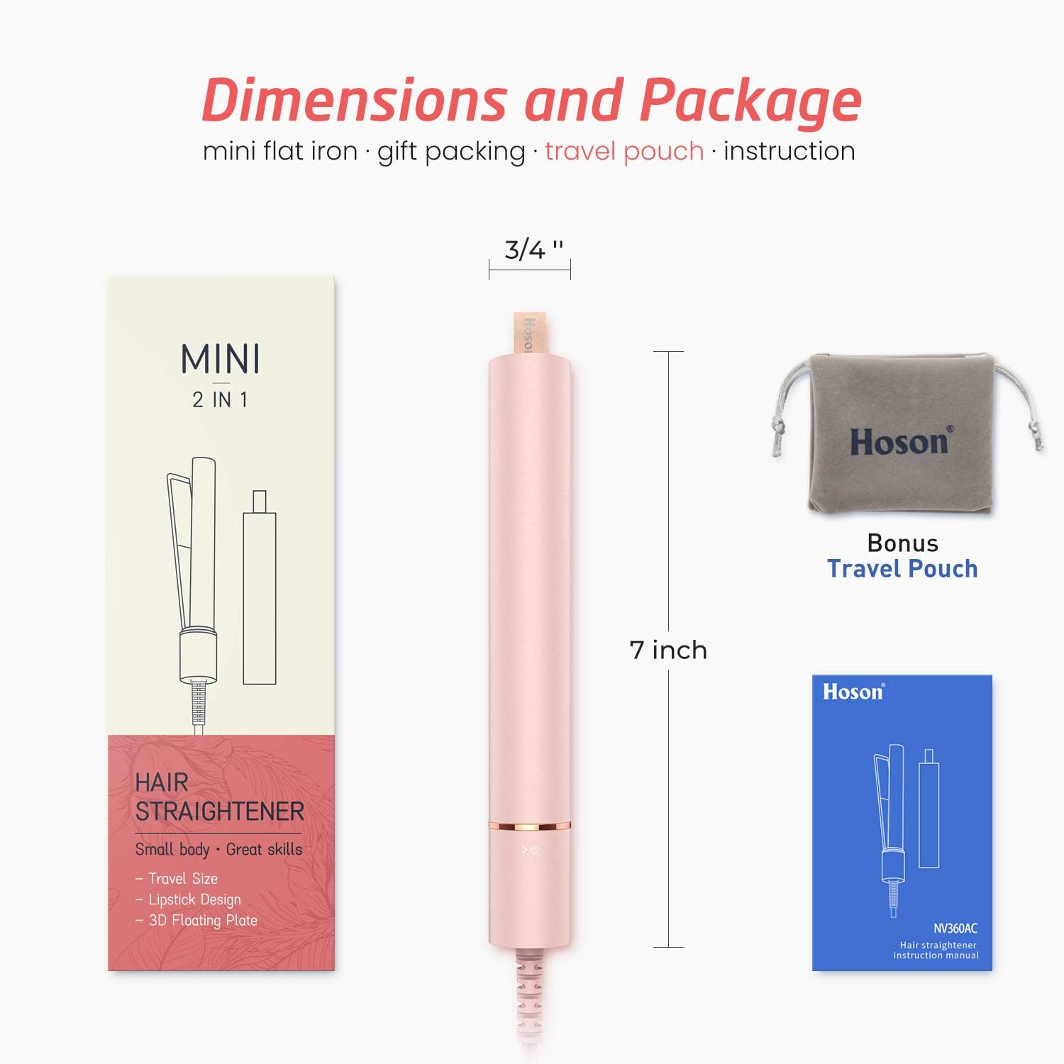 Mini Hair Straightener Travel Size, Small Flat Irons for Short Hair, Portable Flat Iron for Bangs(Pale Pink) : Beauty & Personal Care