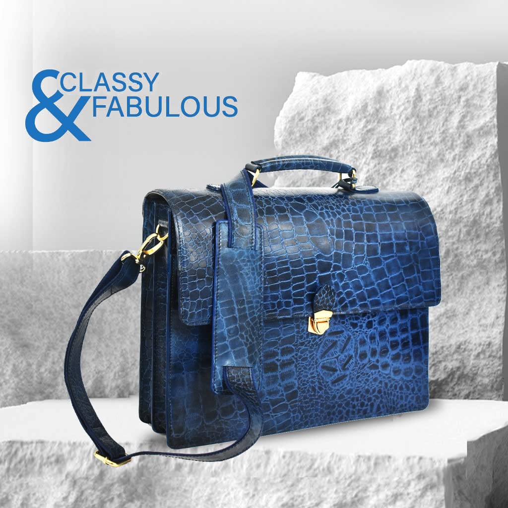 Amster Unisex Leather Briefcase Laptop Shoulder Business Bag (BLUE) 3