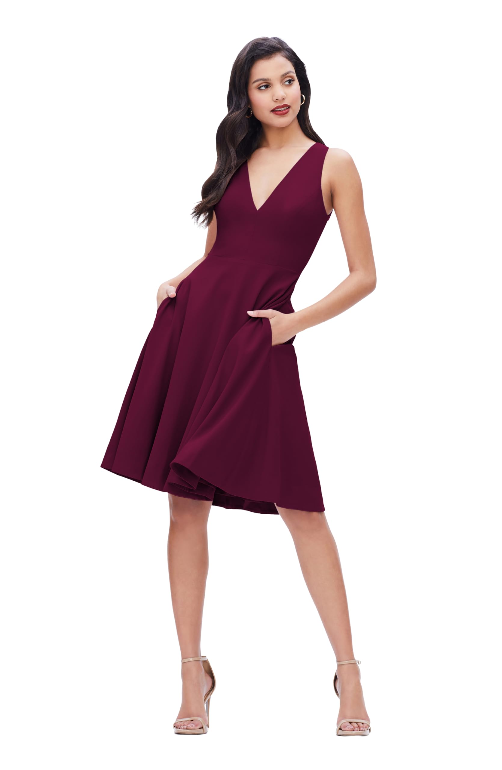 Dress the Population Women's Catalina Solid Sleeveless Fit &amp; Flare Midi Dress