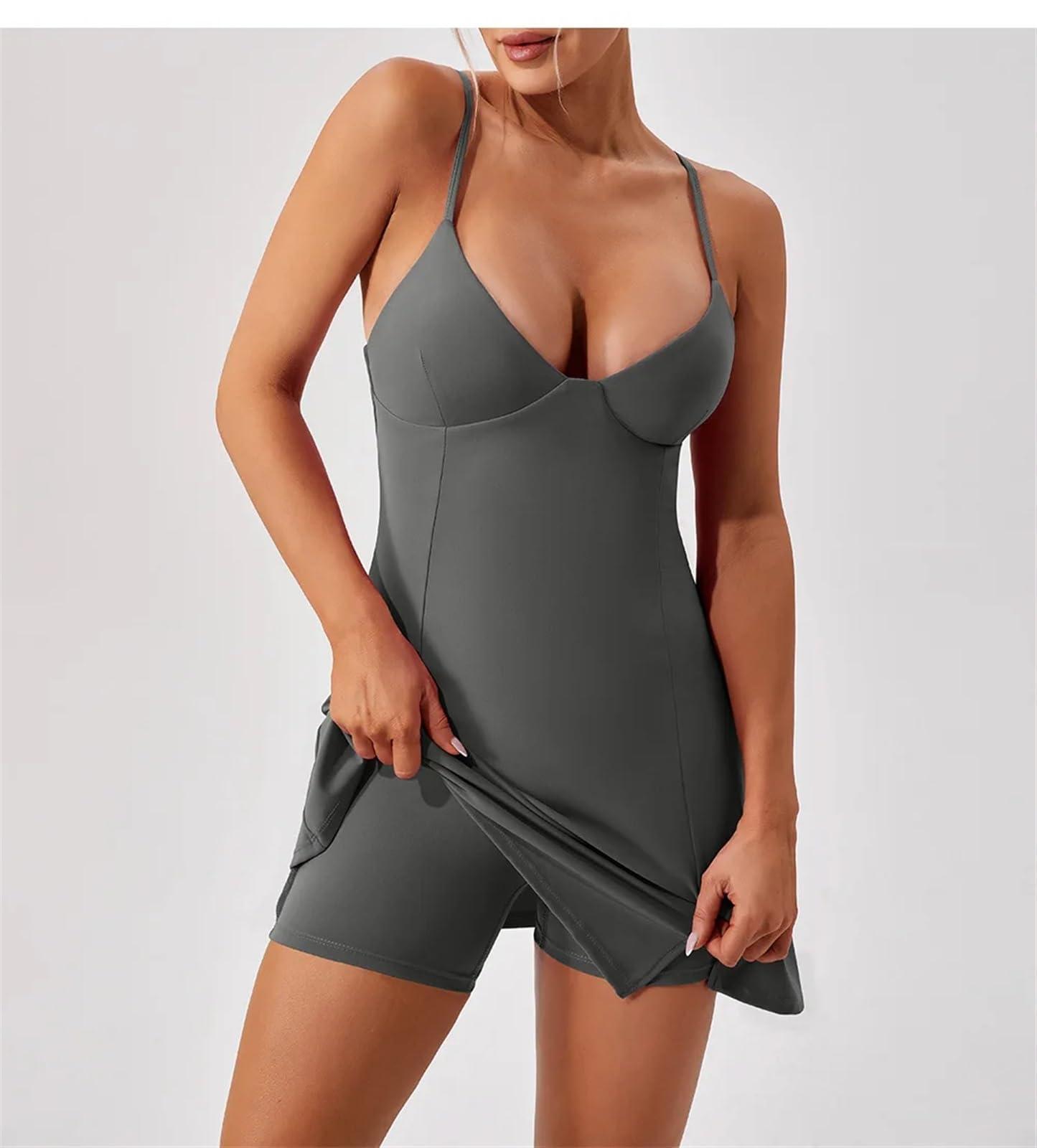 Sportkleider Damen ärmelloses Tenniskleid, Workout, solide Outfits, Slip, Golfkleid, Yoga, Laufkleid Sport Kleid(Rose Red,M)