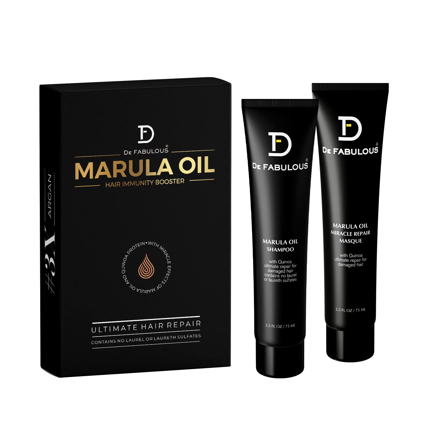 De Fabulous Marula Oil Shampoo & Masque 75ml - Travel Pack of 2 |All hair types | Scalp Health | Sulphate Free