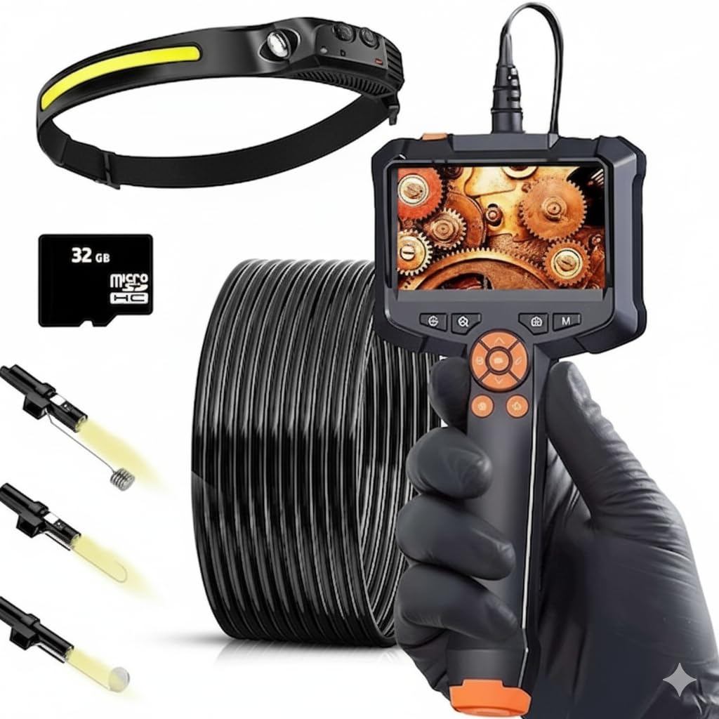 VALUEFIND Camera endoscópica Enfoque automatico Gran Angular 170 Grados 2 MP 8 Leds Ajustables Gran Pantalla de 4,3 Pulgadas HD para Realizar Sus inspecciones industriales domesticas o mecanicas