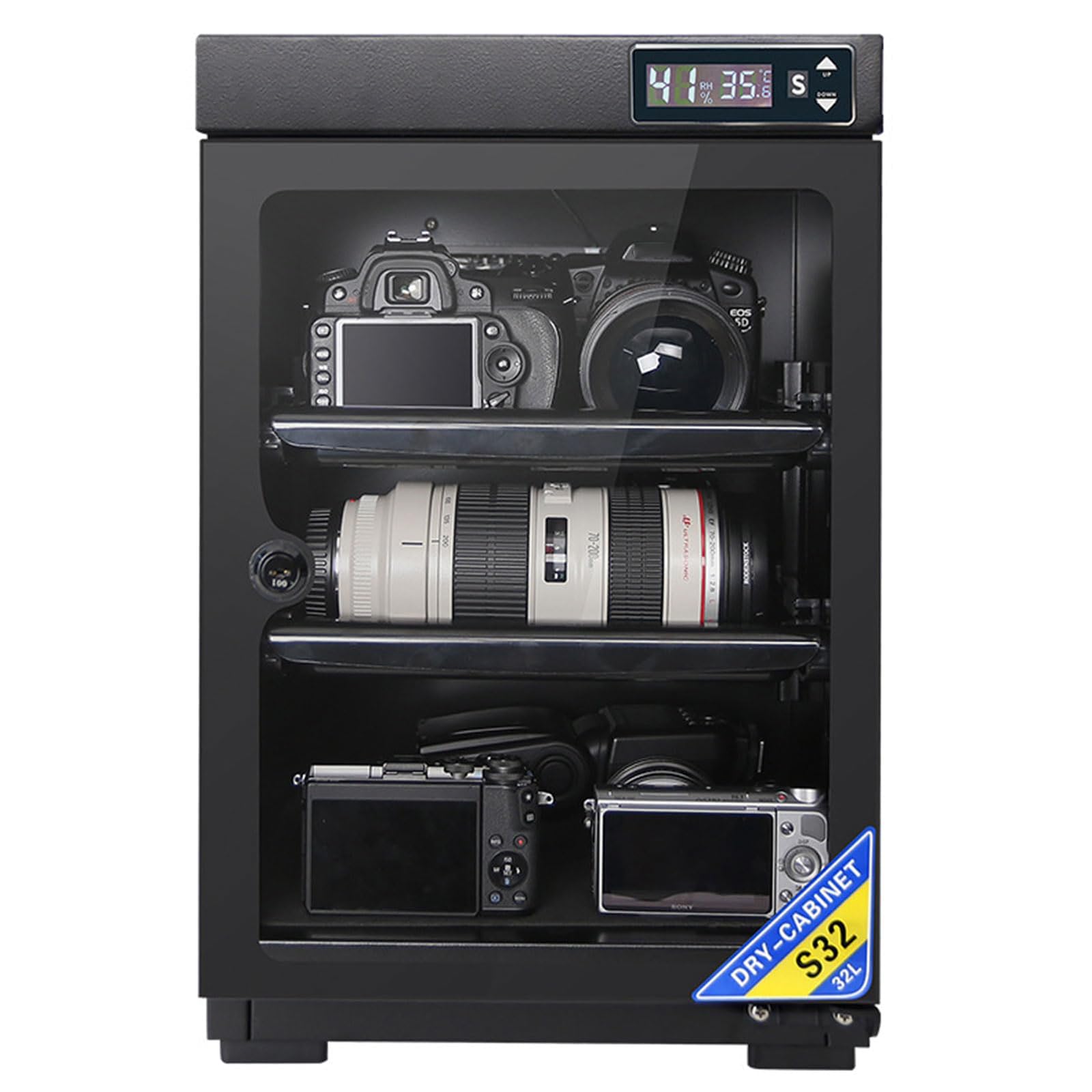 Armario Seco Para Cámara Con Control Digital De Humedad, Caja Seca Electrónica Para Cámaras Y Lentes, Gabinete Antihumedad Silencioso Con Puerta De Vidrio Templado Para Equipo Fotográfico 32L