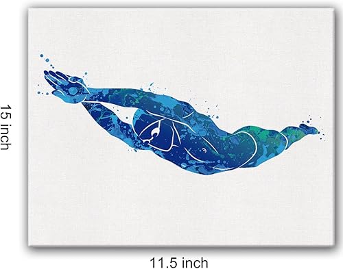 Miniatura 2 de Lienzo deportivo de natación para pared, diseño de acuarela para niño y niña, lienzo positivo, decoración de pared, enmarcado, regalo de guardería,