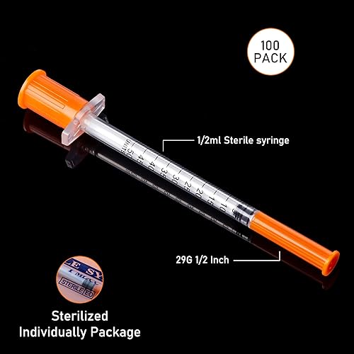 Miniatura 2 de Jeringa Iusnliu de 10.1 fl ozcc 29G Aguja de 12 pulgada (0.500 in), paquete individual desechable, paquete de 100