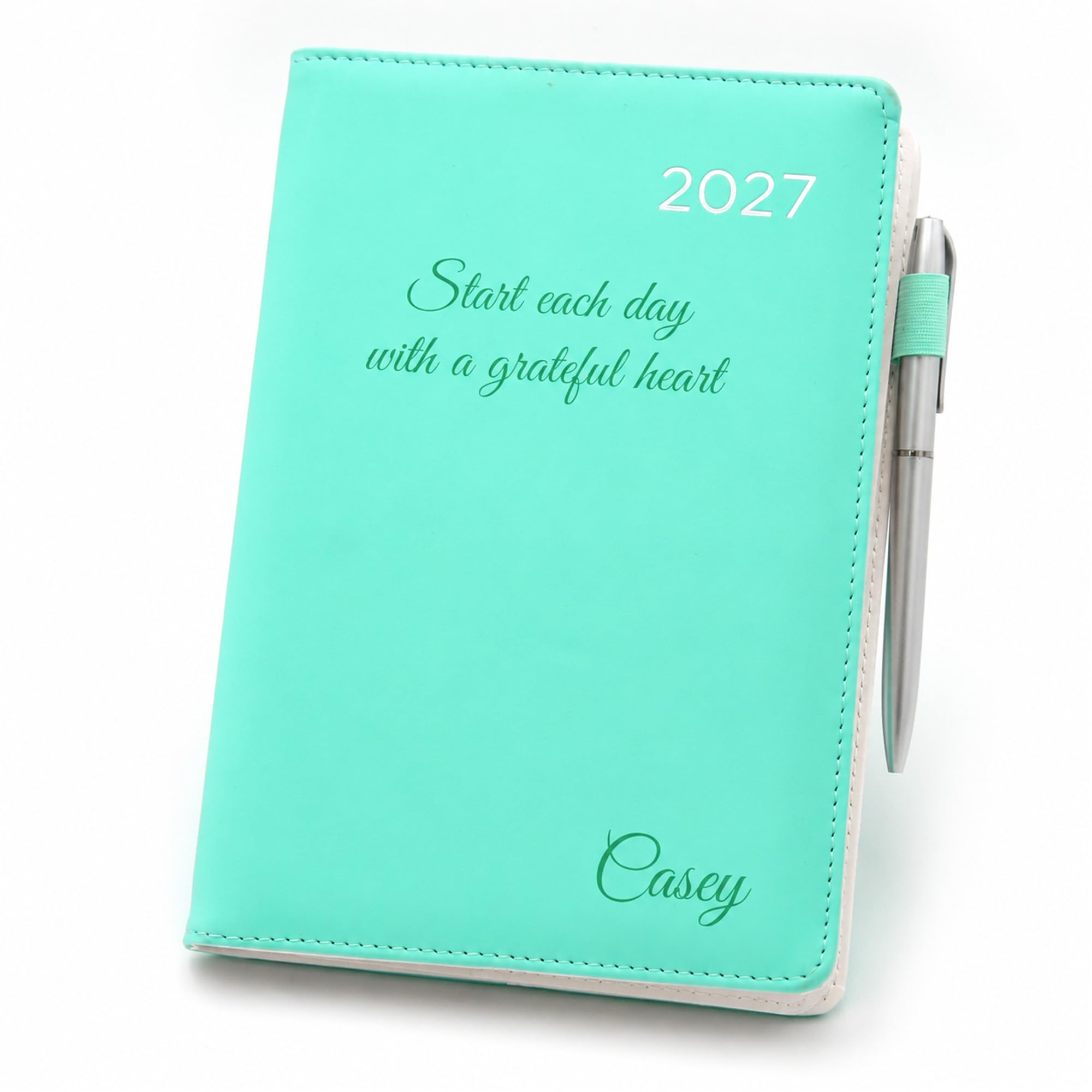 Personalised 2027 Diary with Pen loop ~ custom A5 Weekly Planner (Green)