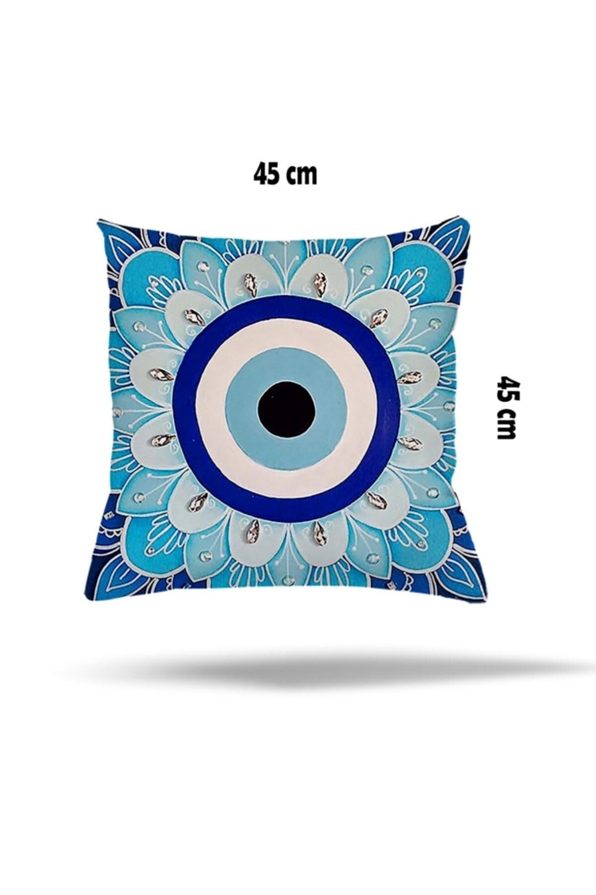 Pelangi Geometrik Kaplumbağa Mermer Desenli Gizli Fermuarlı Yastık Kılıfı Kırlent Kılıfı Yastık Kılıfı, Turkuvaz-Lacivert 45 x 45