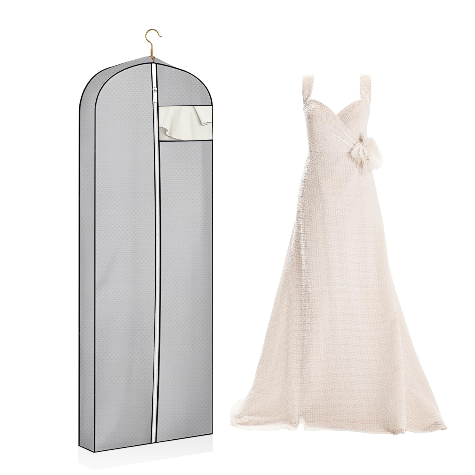 Sac pour robe de mariée anti-pli Housse de transport 160 cm avec fenêtre transparente grise