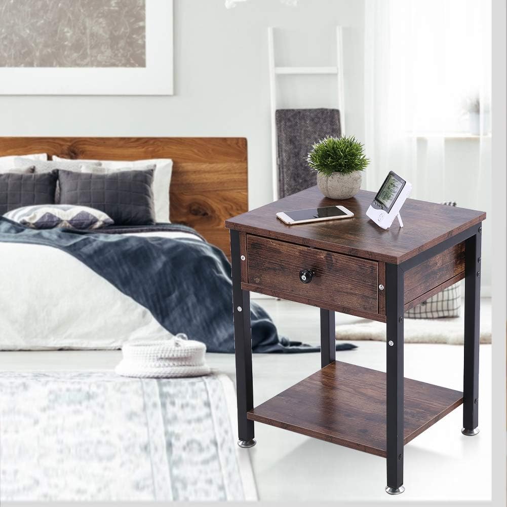 ESPRIT KIDS Bedside table Bedside table with drawer and shelf Industrial vintage bedside cabinet storage cabinet for bedroom living room, 40 x 34 x 50 cm