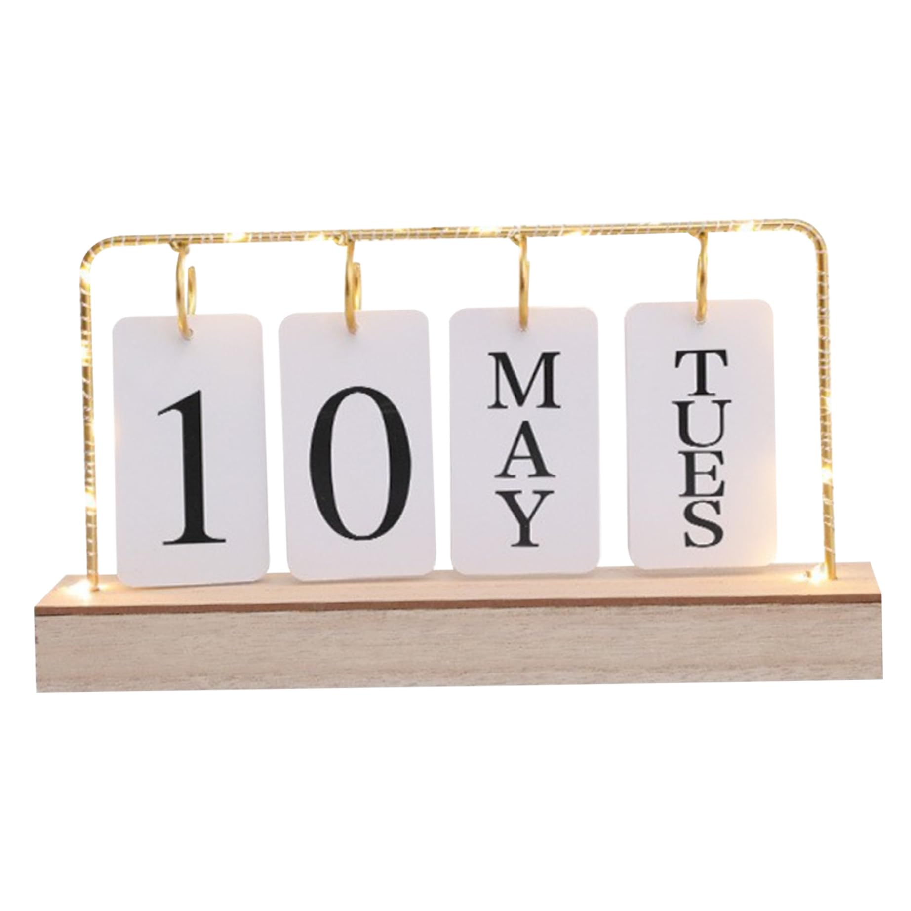 Perpetual Calendar,Flip Calendar with Light, Wooden Desk Date Display, Standing Date and Weekly Day Flip Desk Calendar, Reusable Perpetual Desk Calendar for Office Bedroom Hotel