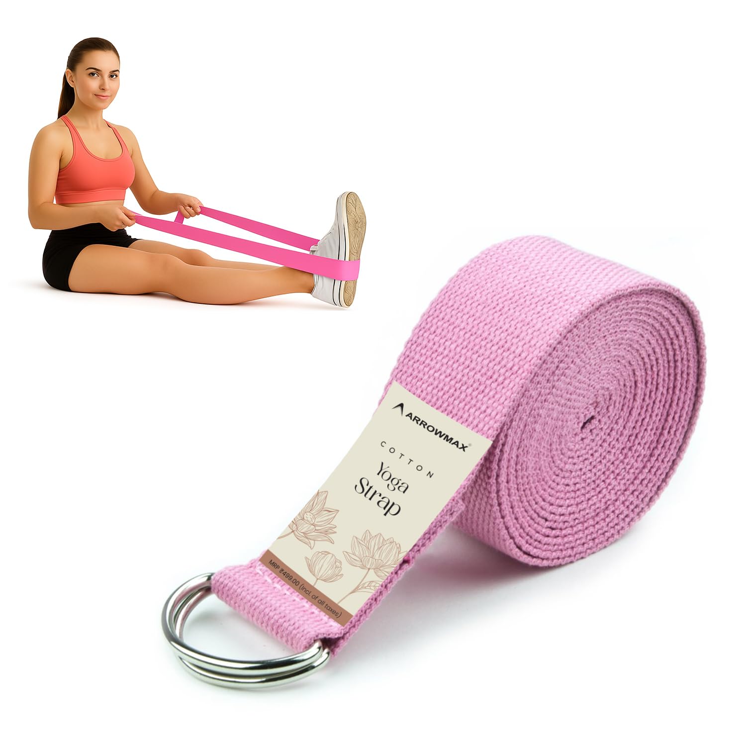 ARROWMAX Yoga Belt for Women and Men - Yoga Strap for Stretching with Extra Safe Adjustable D-Ring Buckle - Durable - Perfect for Your Yoga & Physiotherapy Sessions (Pink)-image-5