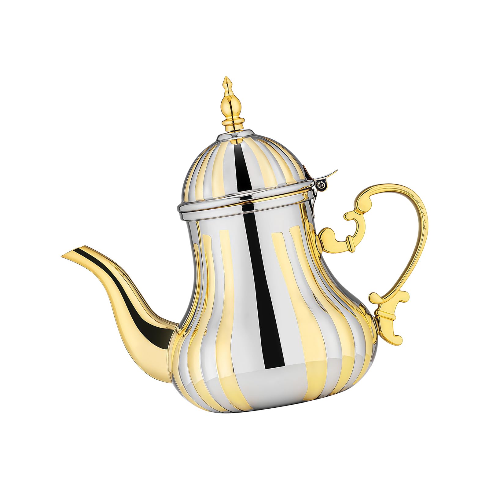Jazuaiao Arabic Coffee Pots 1.2L Stainless Steel Turkey Teapot Gold Silver Wide Mouth Hot Drink Server for Coffee Tea Service Turkey Teapot