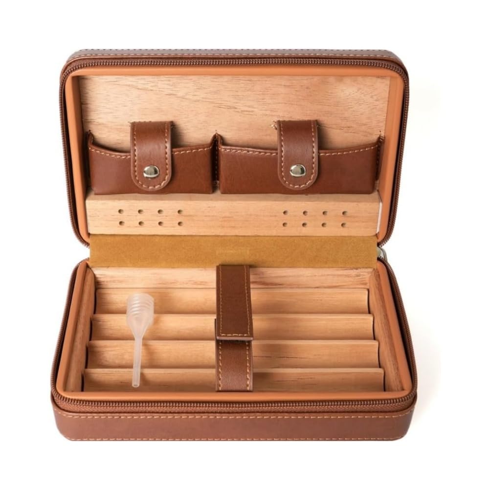 Custodia portatile per sigari in pelle con cerniera e rivestimento in legno di cedro – Contiene fino a 4 sigari – Regalo di lusso per compleanno o festività per padre, marito, uomini
