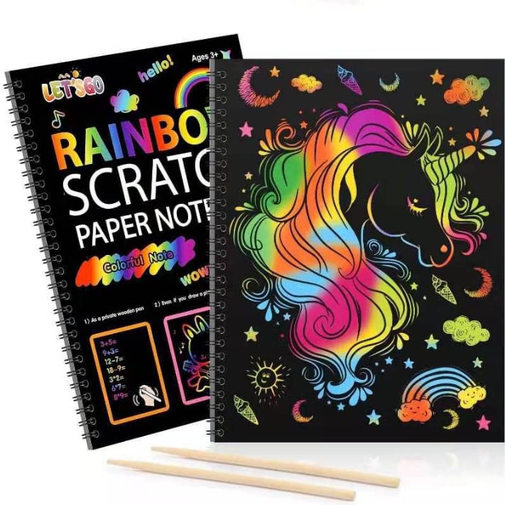 LL LLSW SHOP Scratch Paper Art-Crafts Gift,2 Pack Scratch Off Art Notebook Crafts Gift for Kids Ages 3 4 5 6 7 8 9 10 Girls Boys Birthday Halloween Christmas Party Games DIY Favor Activity (3Pack)