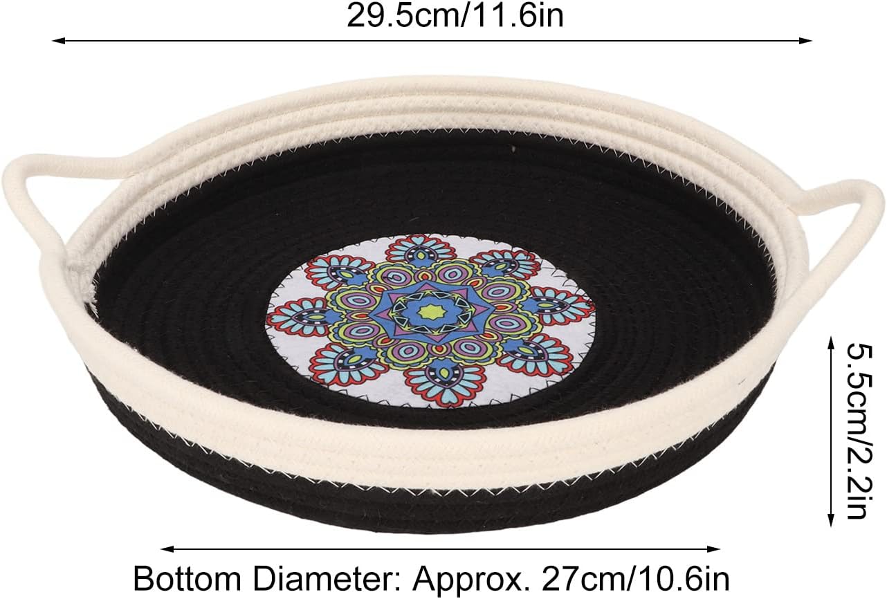 review Cotton Rope Woven Cat Bed Simple Hand Woven Double Sided Cat Bed Basket for All Seasons(Black)