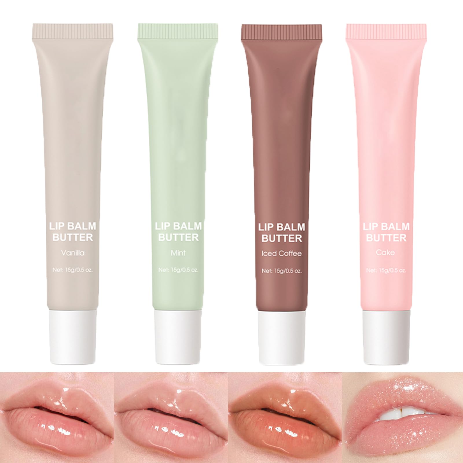 4Colors Glossy Lip Butter Balm, Peptide Lip Tint Lip Stain,Instant Moisture Clear 1 Fl Oz (Pack of 4)