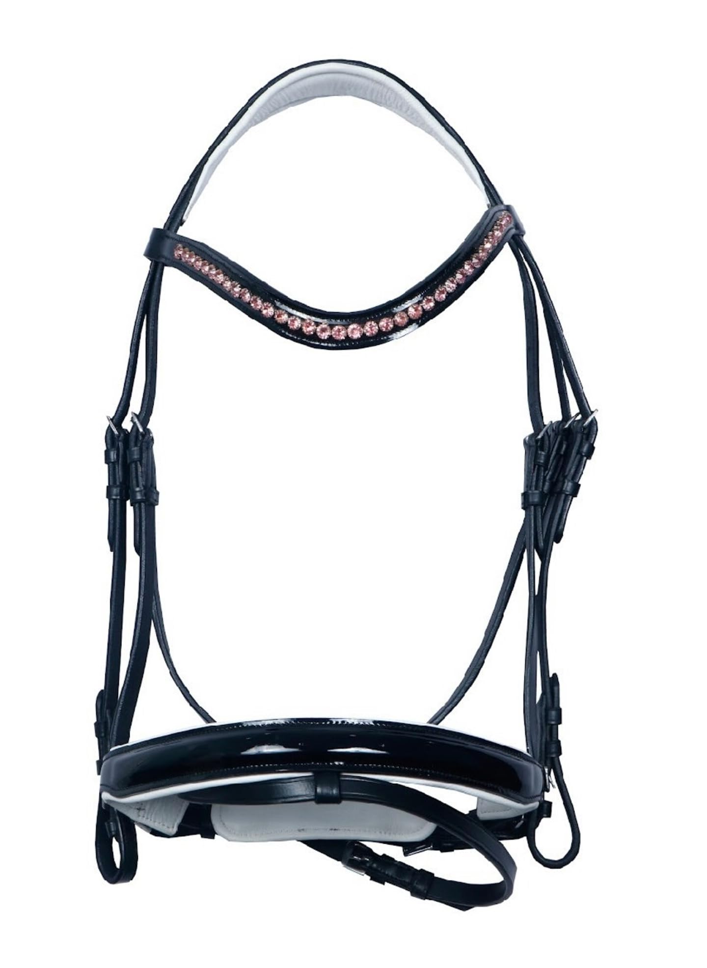 Briglia inglese anatomica imbottita in pelle con redini abbinate Frontalino in cristallo Corona imbottita e capezzina Pony in pannocchia fatto a mano ST-LB-001 (Pony)