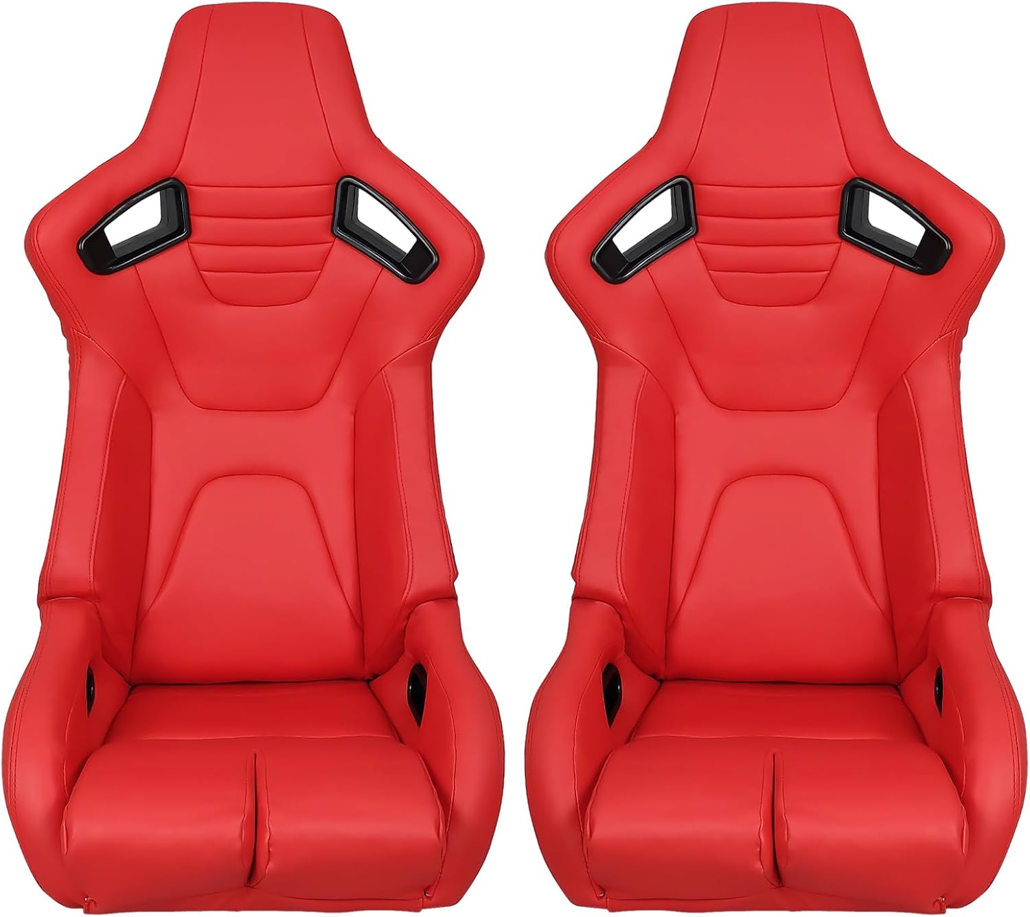 FREEMOTOR802 Racing Seats with Dual Lock Sliders, Universal For Most Cars Vehicles First Row, 1 Pair Reclinable Sport Bucket Seats, PU Carbon Fiber Look Leatherette, Red