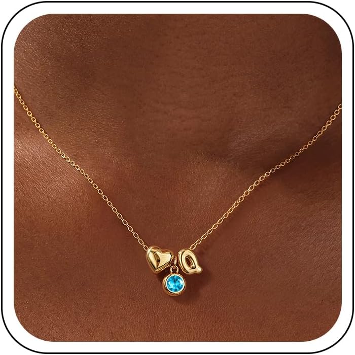 JIAOGE Initial Birthstone Necklace for Women - Letter Heart Initial Necklaces for Women Blue Topaz Necklace for Girls Birthday Gifts for Girls Jewelry November Birthstone Necklaces