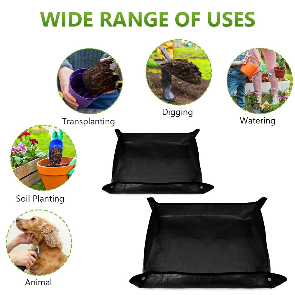 AOOWU Estera de Plantación de Jardinería, 2PCS Alfombrilla de Trasplante con Botón Antifugas, Plegable Tapete Portátil Jardín, Impermeable Macetas Estera para Variedad de Trabajos de Jardinería — view 8