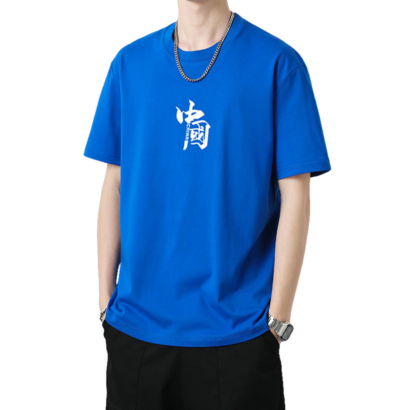 Maglietta Uomo T-Shirt di Cotone A Maniche Corte per Uomini per Estate, Morbida, Sciolta, Confortevole, Traspirante, Assorbente, Pullover, Grandi Dimensioni-Blu-s