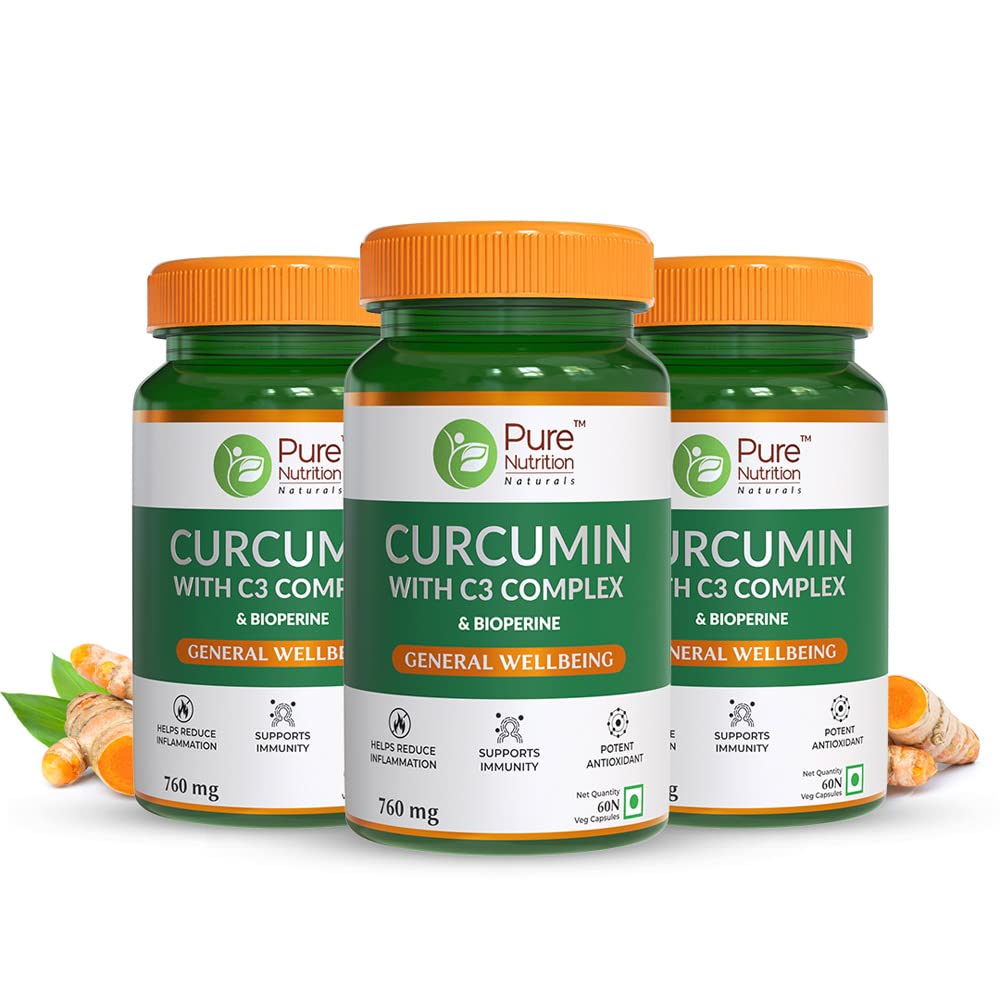 Pure Nutrition Curcumin with C3 Complex (Curcuminoids 95%), Bioperine™(Piper Nigrum), Amla & Sunthi Extracts | Fights Inflamation, Relieves Joint Pain, Rich in Antioxidants | 60 Veg Capsules (Pack 3) (B09CL8XN3M) Amazon Price History, Amazon Price Tracker