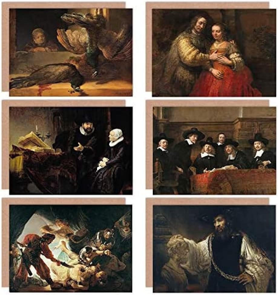 Artery8 Rembrandt Aristotle Staalmeester Portret Blinding Samson Preacher Peacocks Fine Art Greeting Card Pack of 6