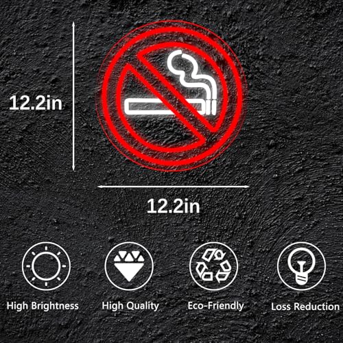 Image of No Smoking Signs for Business No Smoking Warning Neon Lights Wall Decor for Home, Office, House, Restauran, Indoor-12.2 x 12.2IN-USB Powered-Acrylic