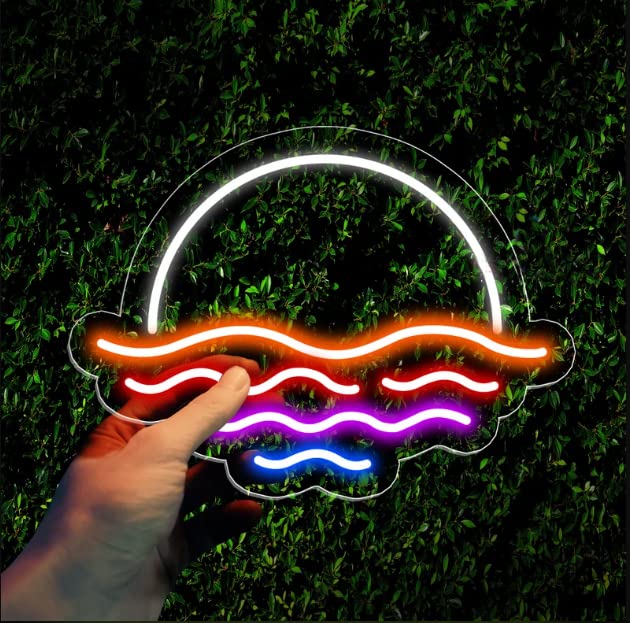 Image of LED Decorative Lights USB Mountains Sunrise Sunset Led Neon Signs Home Decoration Wall Art Holiday Gift Brightness Adjustable 15.7''x15''
