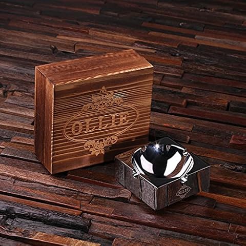 Teals Prairie & Co. Personalized Engraved Polished Smokers Ashtray with Wood Box Cover