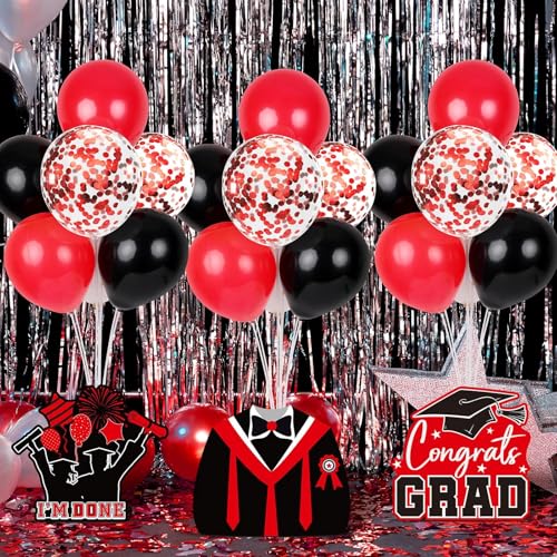 Image of 6 Sets 2026 Graduation Balloon Stand Kit for Table Black Red Balloon Class of 2026 Congrats Grad Table Centerpiece Grad Prom Themed Decoration for Grad School College Ceremonies Party Supplies