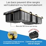 HANDT Étagère de rangement pour garage, rails de plafond en métal robuste connectables pour système d'organisation de rangement de garage (noir, 6 bacs) - 2