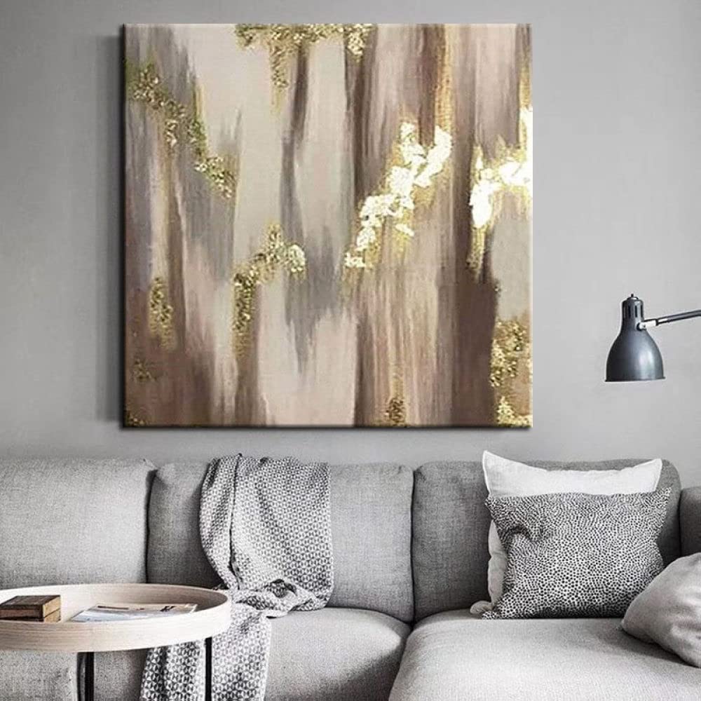 Peinture à l'huile abstrait texturé feuille d'or tableau salon couteau 3D