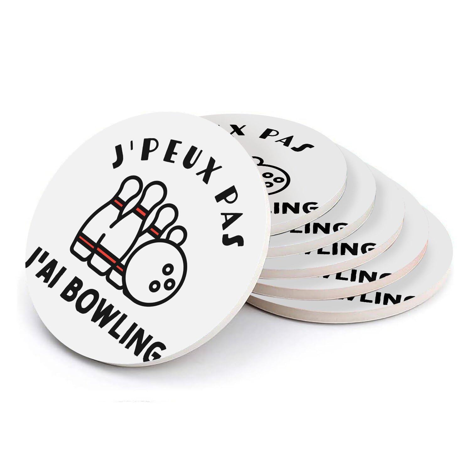 Sous verre ronds en céramique idée cadeau anniversaire bowling lot de 6 dessous