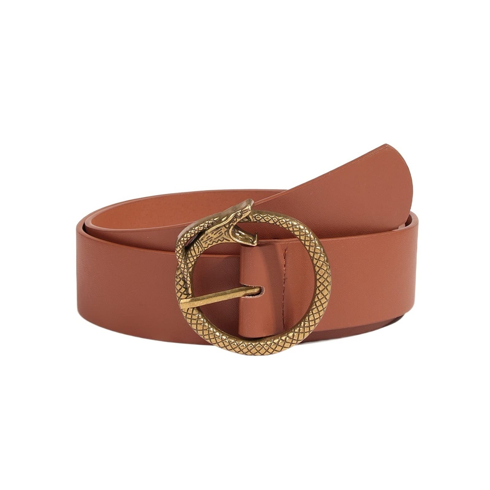JOJOJ Vintage Runde Schnalle Personalisierter Damengürtel Mode All-Match Schwarzer Ledergürtel for Frauen